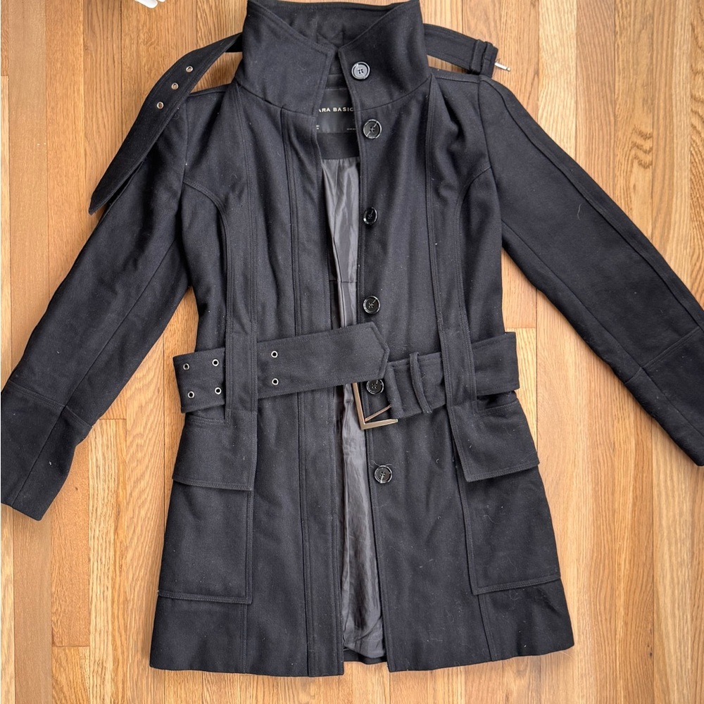 Vintage Black Mid-Length Trench Coat with Belt from Zara